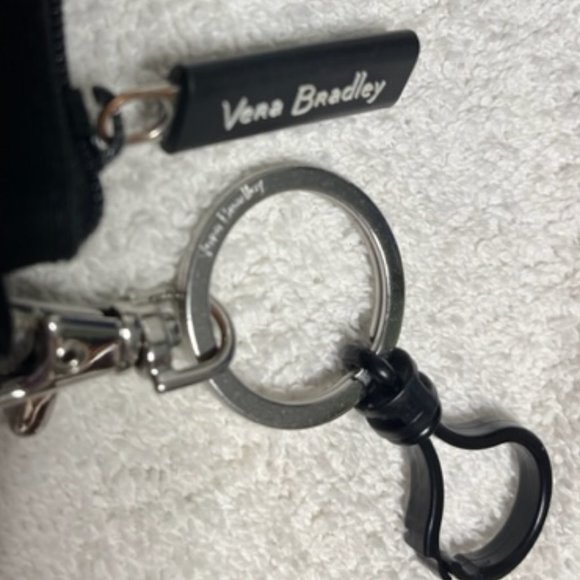 Very Bradley Black Canvas Floral Zip ID Wallet Change Purse w/Clasps - Picture 9 of 10